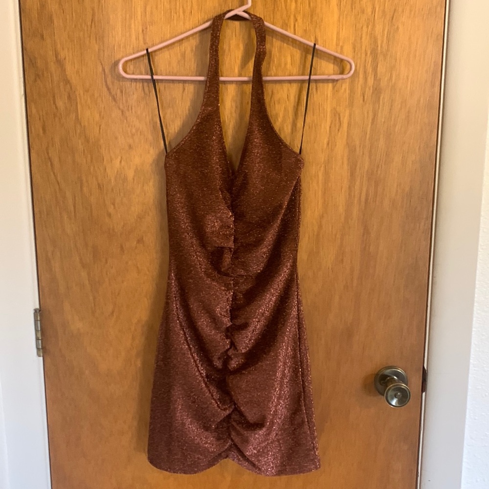NWOT. Divided brand sparkly halter mini dress